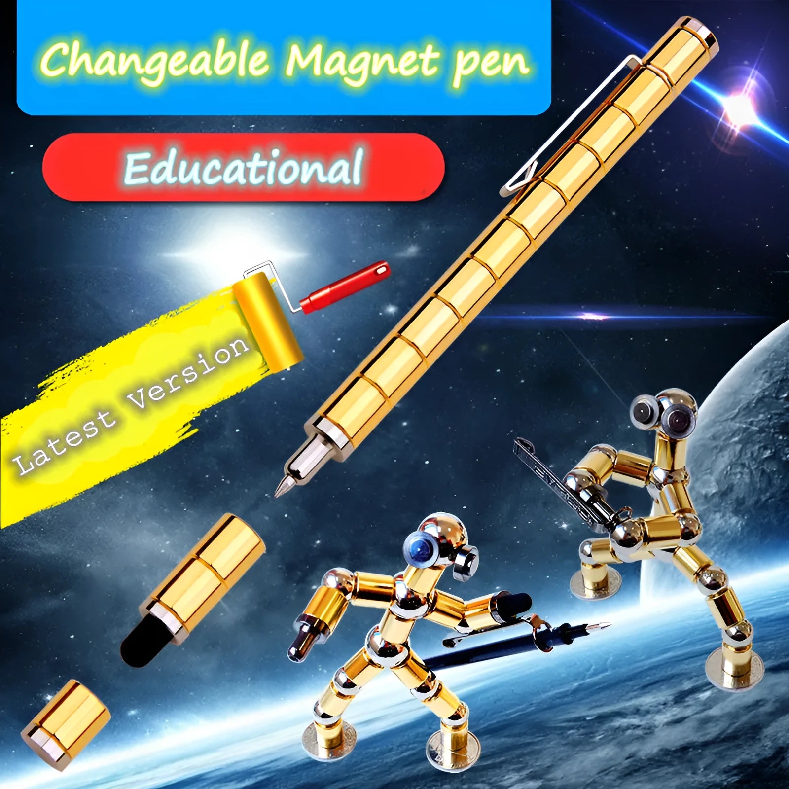Magnetic polar pen with modular magnetic rings and steel balls, 0.5mm tip, and capacitive head