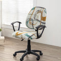 Printed stretch polyester split office chair cover with abstract floral pattern on standard chair