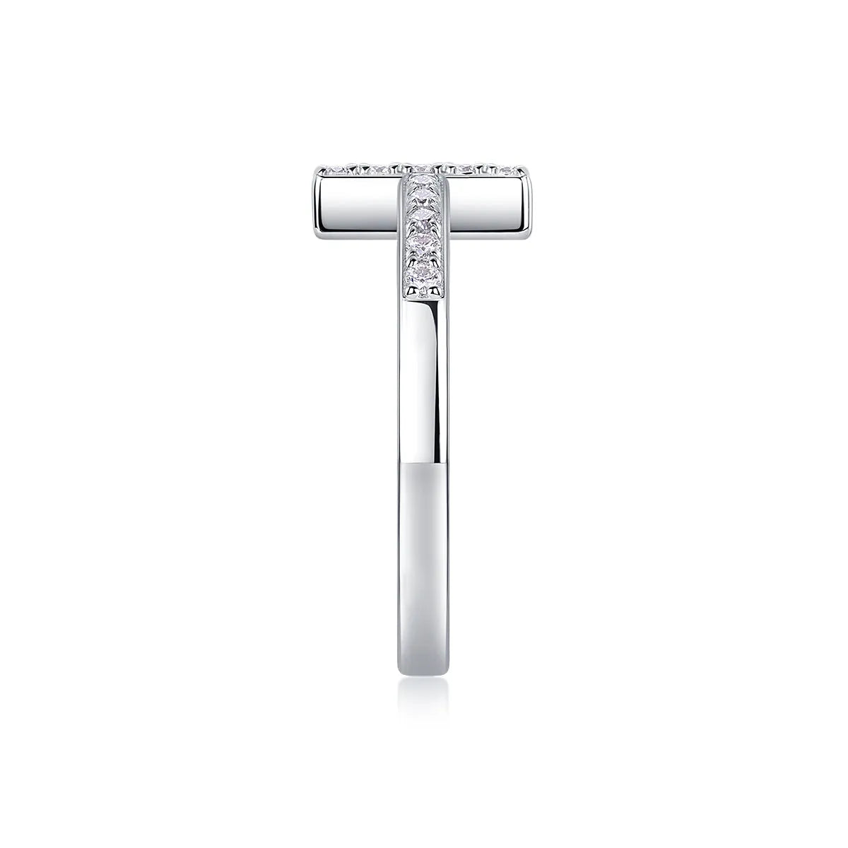 Holy Light Cross moissanite wedding ring set in S925 silver with gold plating on white background