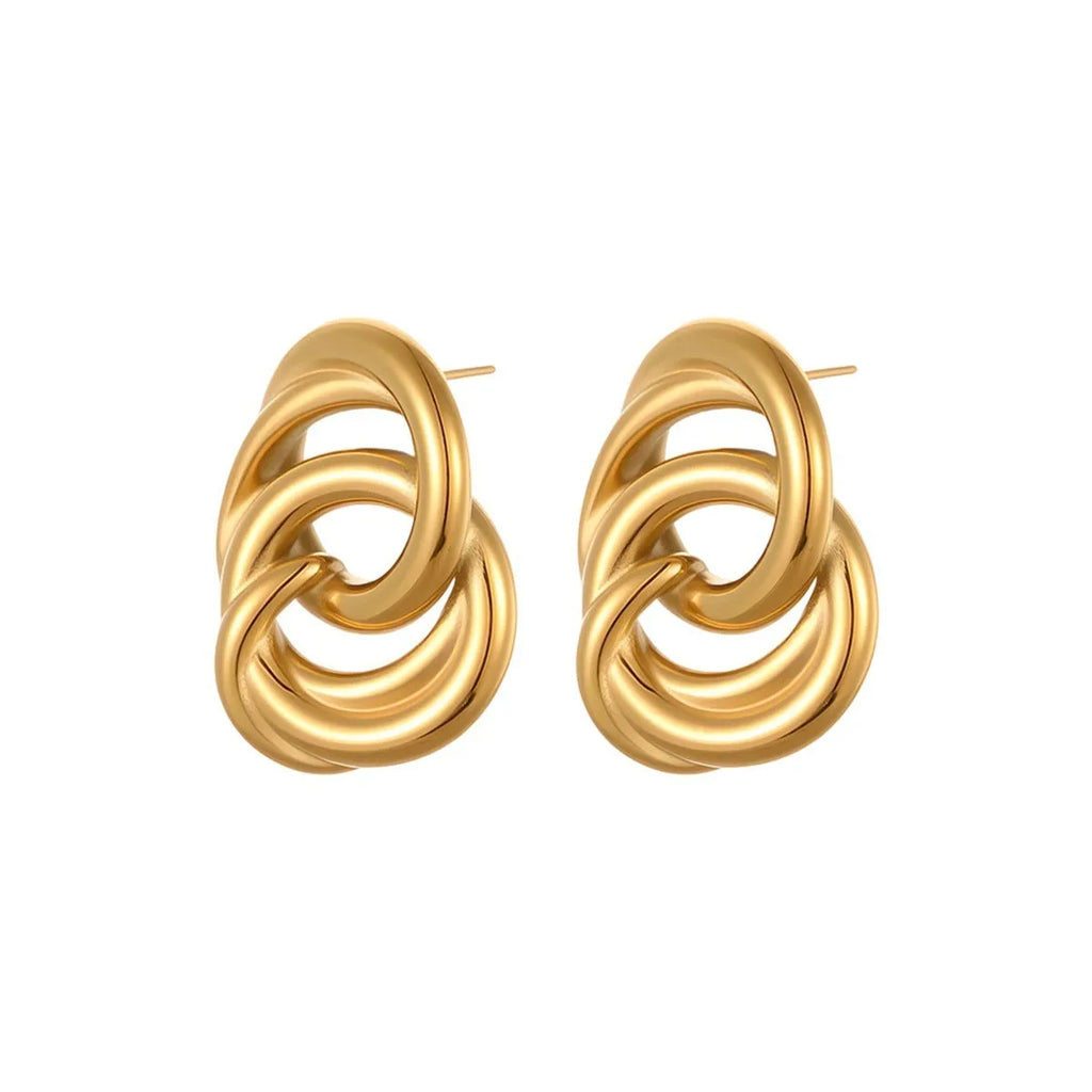 Gold 18K plated stainless steel geometric circle stud earrings for women