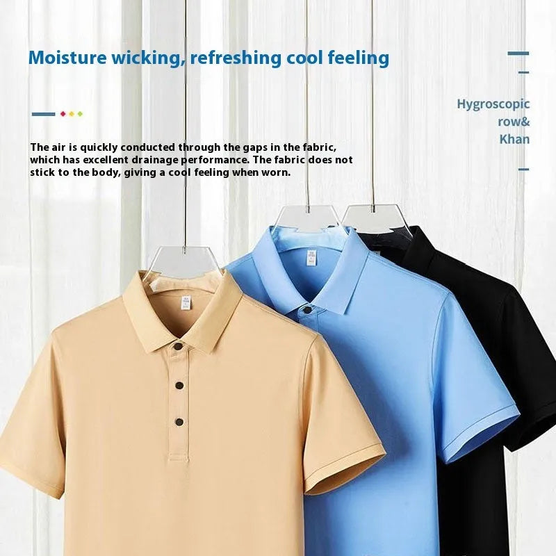 Straight-fit short-sleeve polo shirt overalls in thin pearl cotton fabric, shown on a hanger.