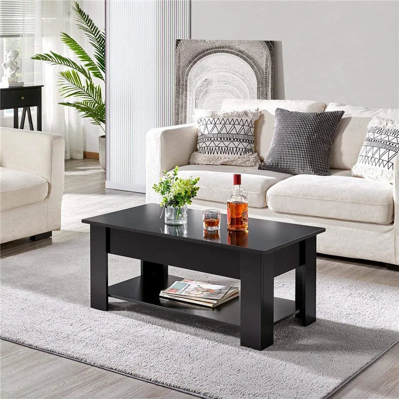Black lifting coffee table with plate type surface in modern simplicity style for living room or office multi-function use