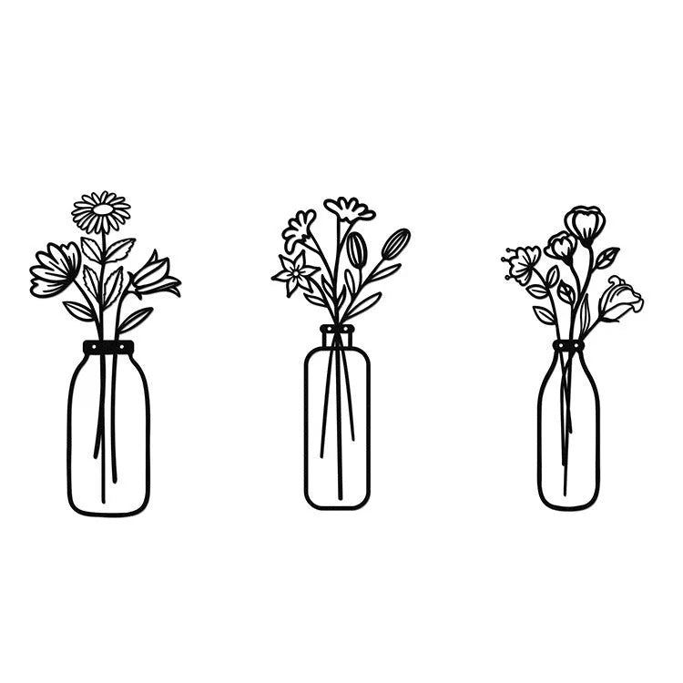Black iron flower silhouette wall decoration with 40cm height on a white wall