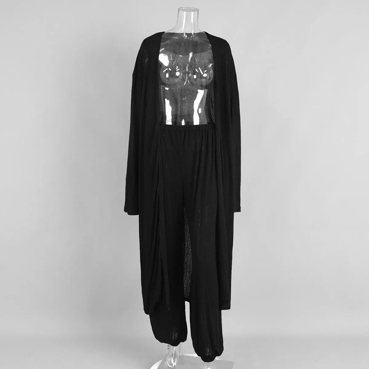 Women's shawl harem pants pajama set in white, viscose blend, long sleeve