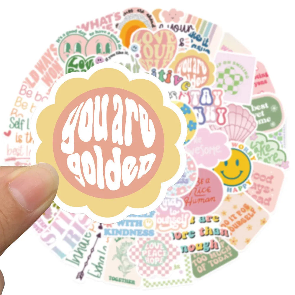 Danish pink motivational statement stickers with graffiti colour and cartoon patterns for laptop decoration