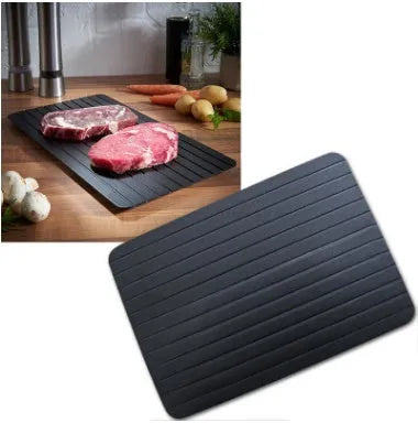 Black aluminium quick defrosting tray for thawing frozen meat without electricity