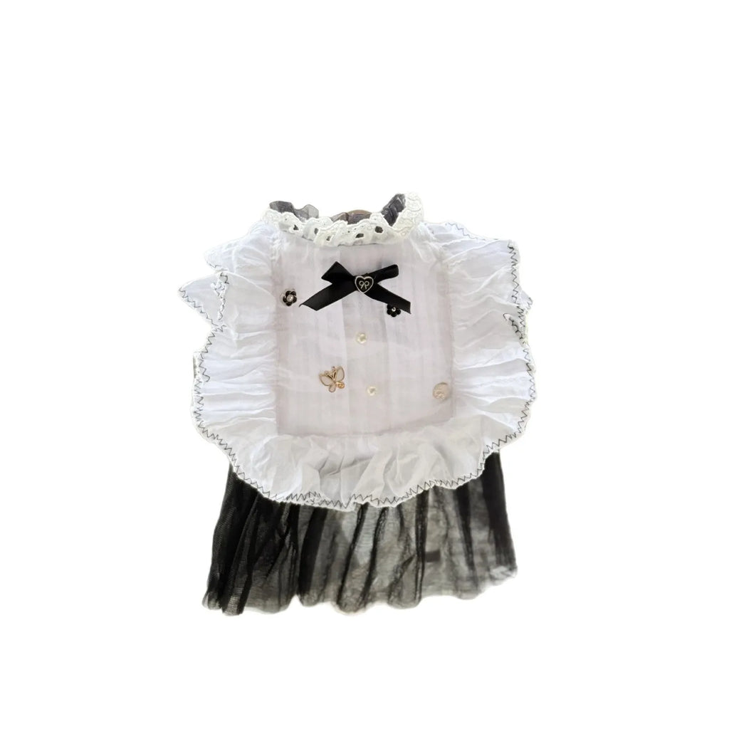 White polyester princess-style dog dress with a gauze skirt for small dogs.