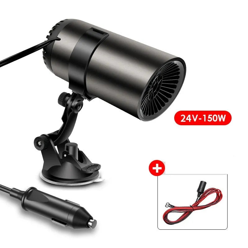 12V 150W car heater with suction cup bracket for windshield defogging and defrosting, black and grey