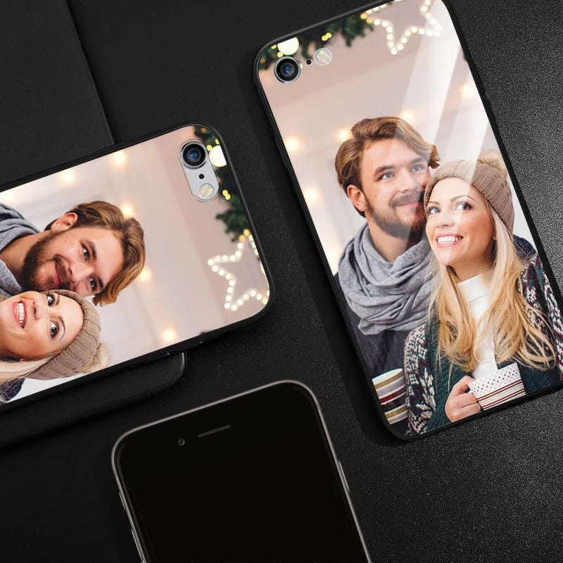 Custom patterned ultra-thin protective case for Apple iPhone models with raised camera and screen edges.