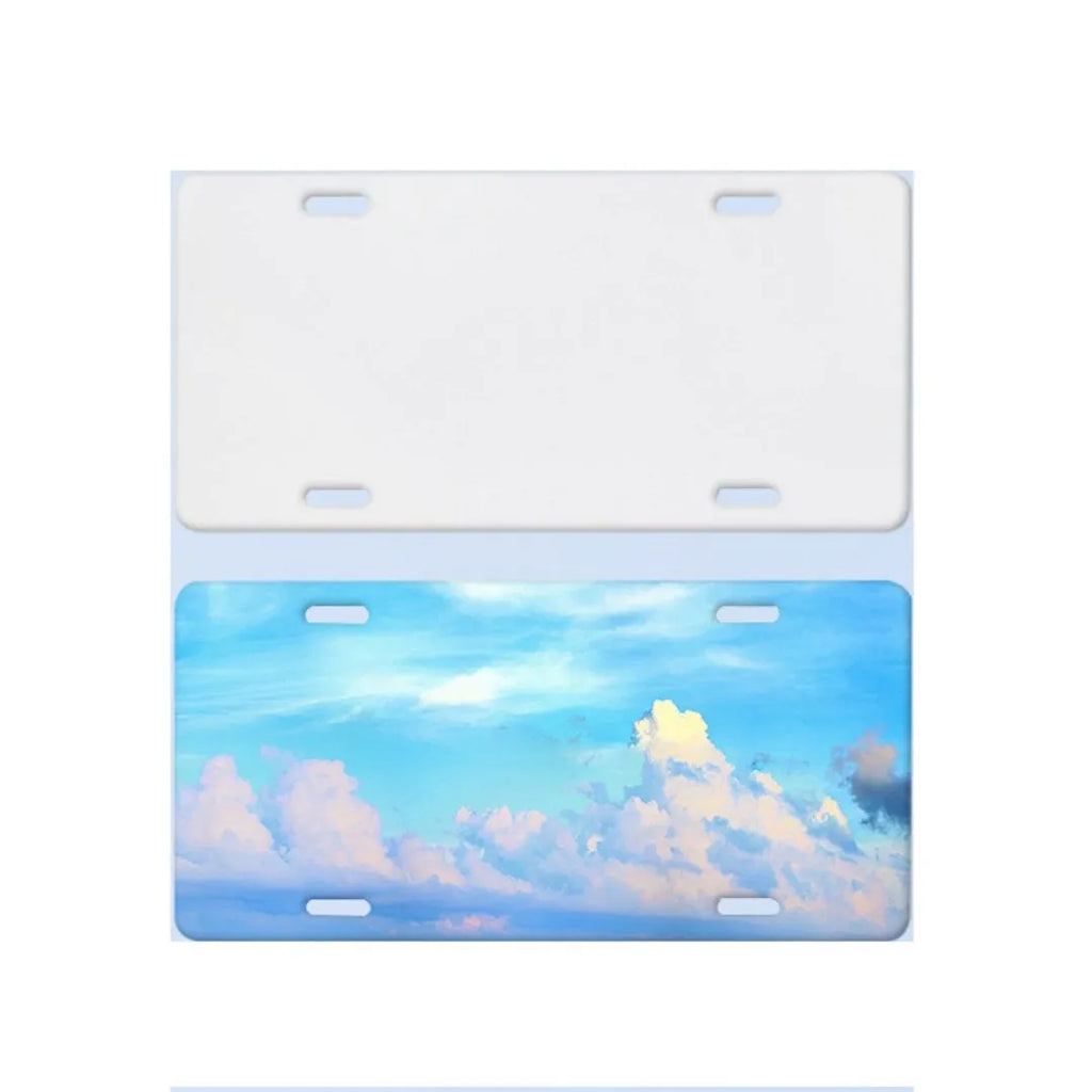White aluminium licence plate blank measuring 30.3 by 15 centimetres with four thickness options