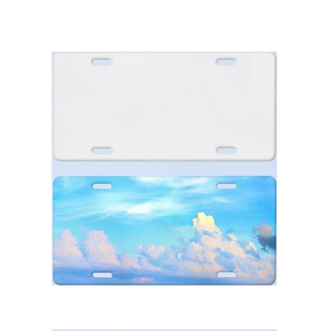 White aluminium licence plate blank measuring 30.3 by 15 centimetres with four thickness options