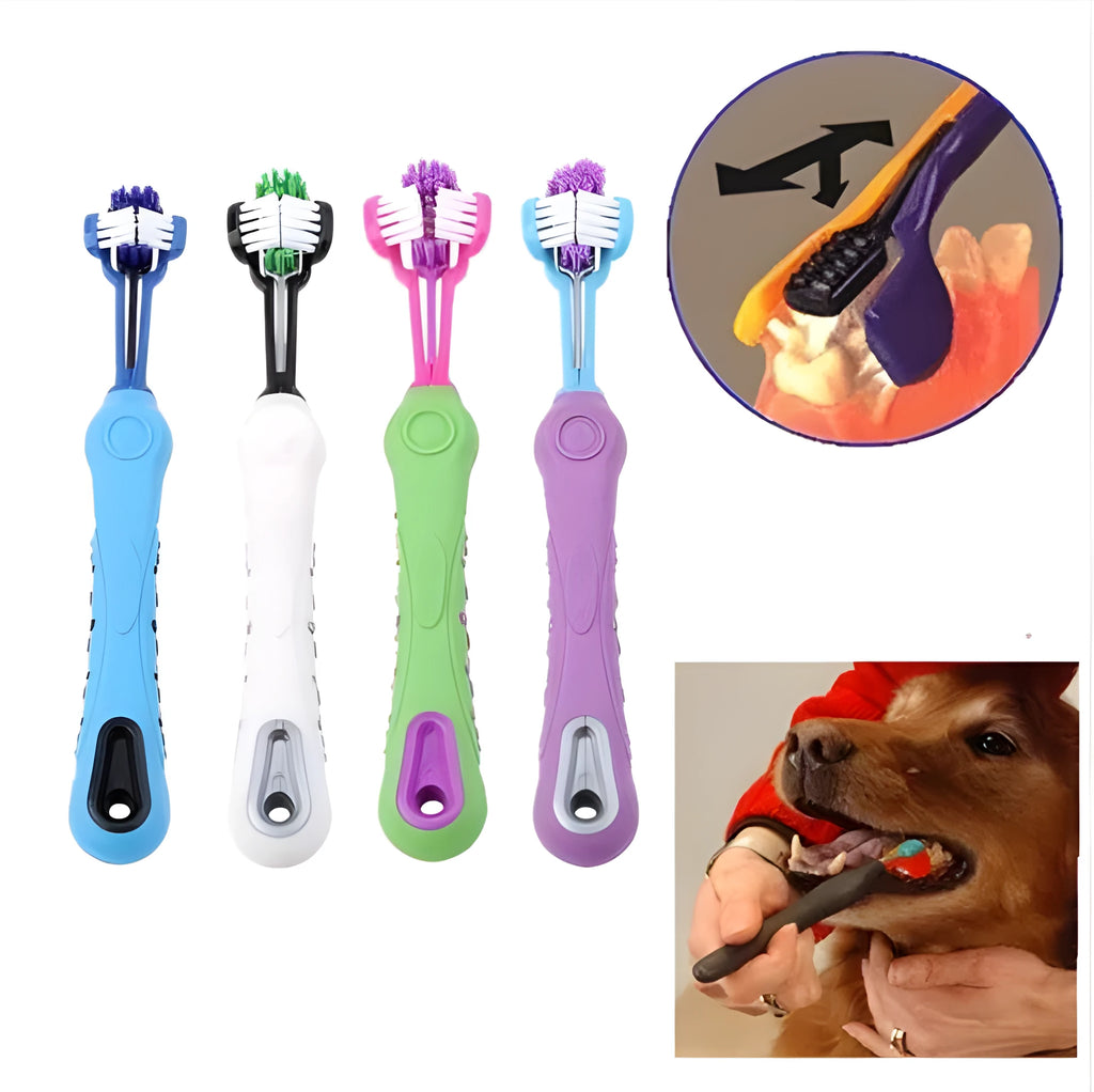 Plush pet toothbrush for dogs and cats in a random colour, designed for dental care and tartar removal.