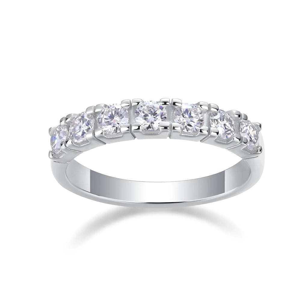 Lucky moissanite wedding ring set in S925 silver with platinum plating, sizes 5-9, gift box and GRA certificate.