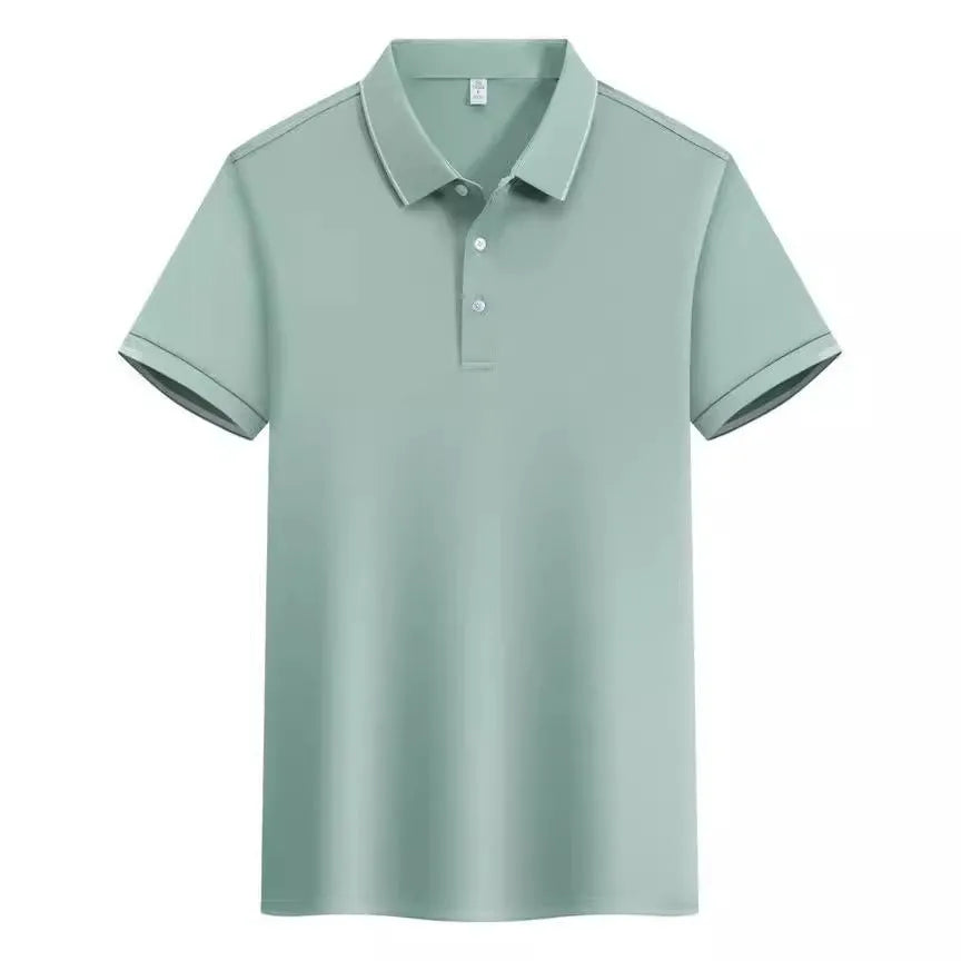 Cotton blend short sleeve polo shirt in loose fit showing colour options