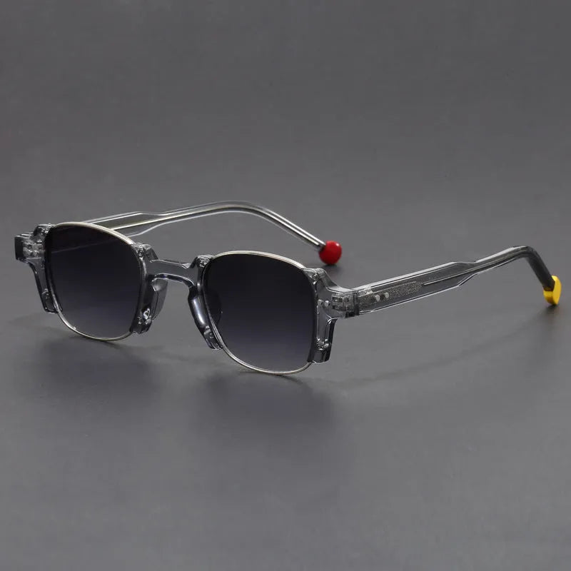 Retro square frame sunglasses in various colours including dark green and hawksbill blue.
