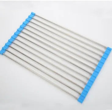 Folding stainless steel kitchen sink drain rack with dish drying tubes in red colour