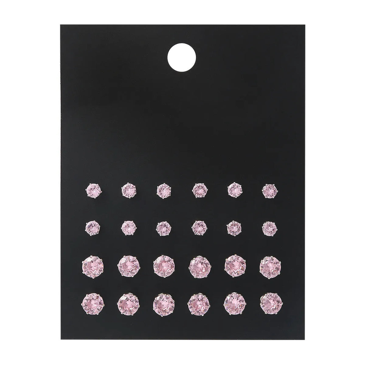 Pink round stud earrings set for women, 12 pairs of electroplated alloy geometric ear studs