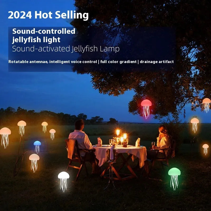 Jellyfish-shaped LED mood lamp with adjustable tentacles and colour-changing bubble effects