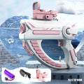 Blue automatic electric water gun with USB charging port and continuous firing function for outdoor water play