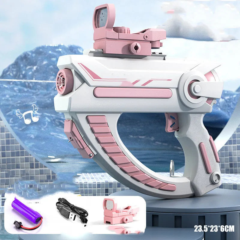 Blue automatic electric water gun with USB charging port and continuous firing function for outdoor water play