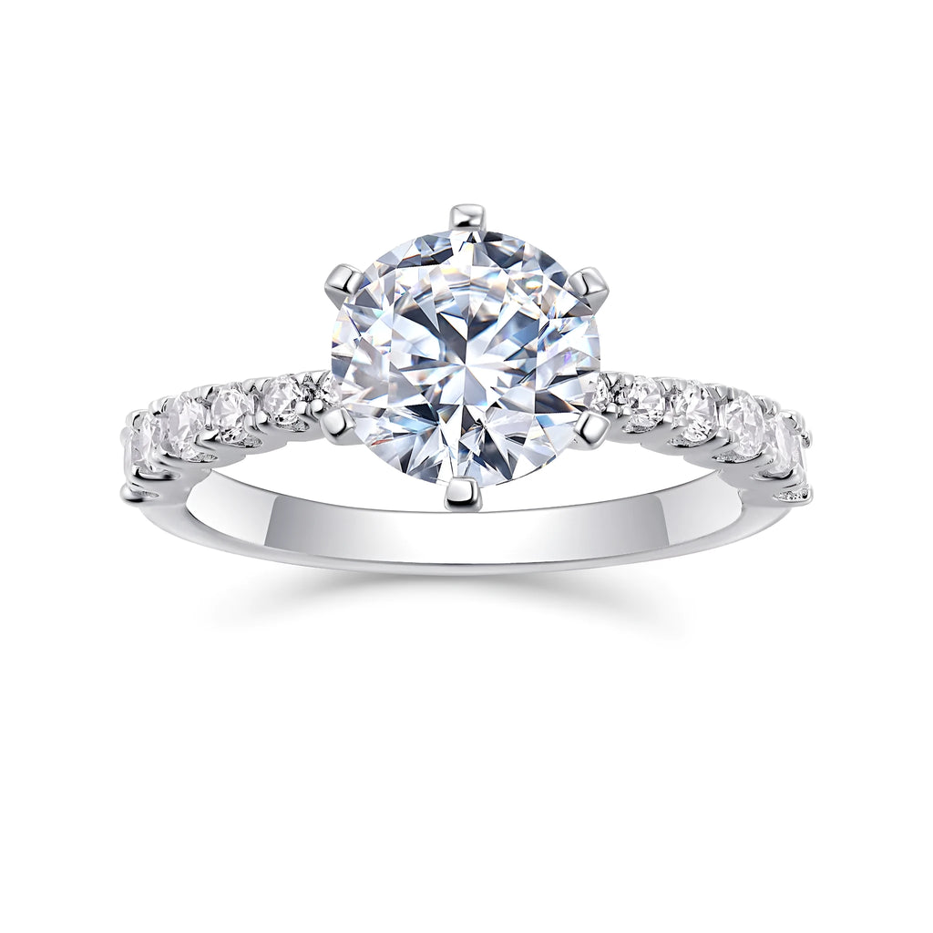 2 carat moissanite wedding ring set in S925 silver with platinum plating, GRA certificate and gift box, sizes 5 to 9