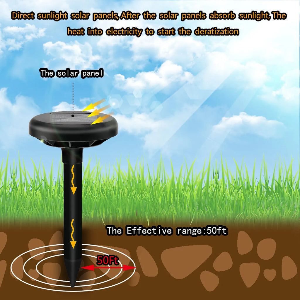 Solar ultrasonic mouse repeller with 5.5V solar panel, 1200mAh battery, 400-1000Hz vibration, Black or Green