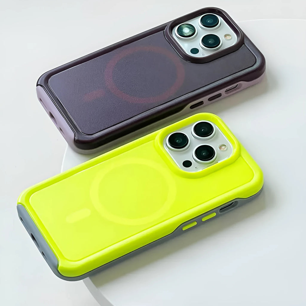 Magnetic matte silicone phone case for iPhone in fluorescent green with anti-fall protection