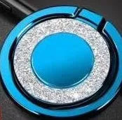 Bling glitter metal phone ring holder showing rotation and flip functions in multiple colours.