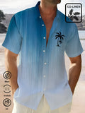 Men's loose casual long sleeve button down shirt with palm tree gradient print in blue and sky blue colours