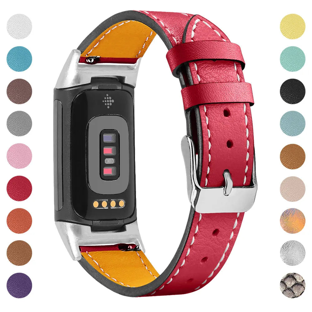 Genuine cowhide leather strap for Fitbit Charge 5 and Charge 6 in various colours