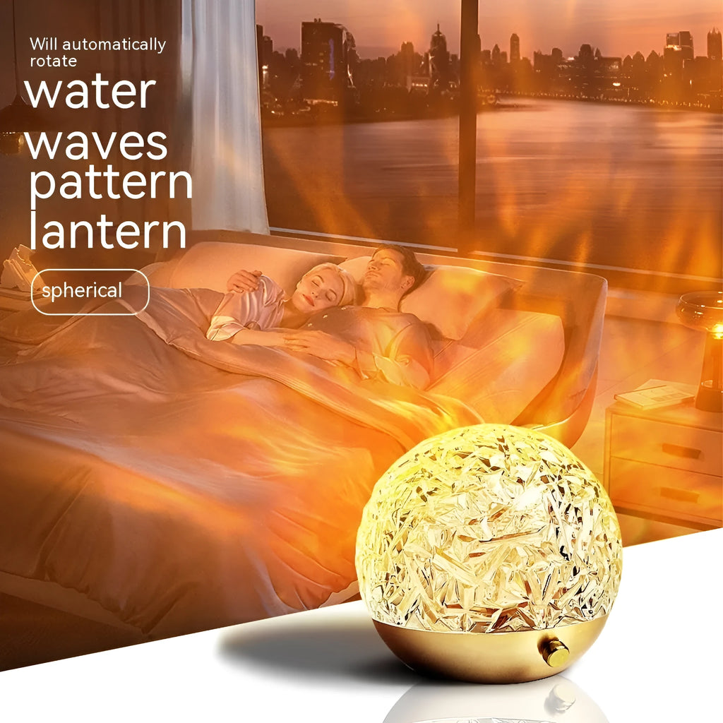 Water ripple projector night light with touch and remote control, acrylic metal USB mood lamp in spherical style