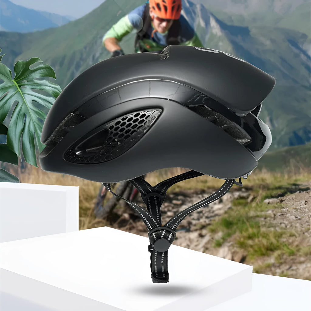 Lightweight road bike helmet in white with PC+EPS construction and adjustable fit system for adult cyclists