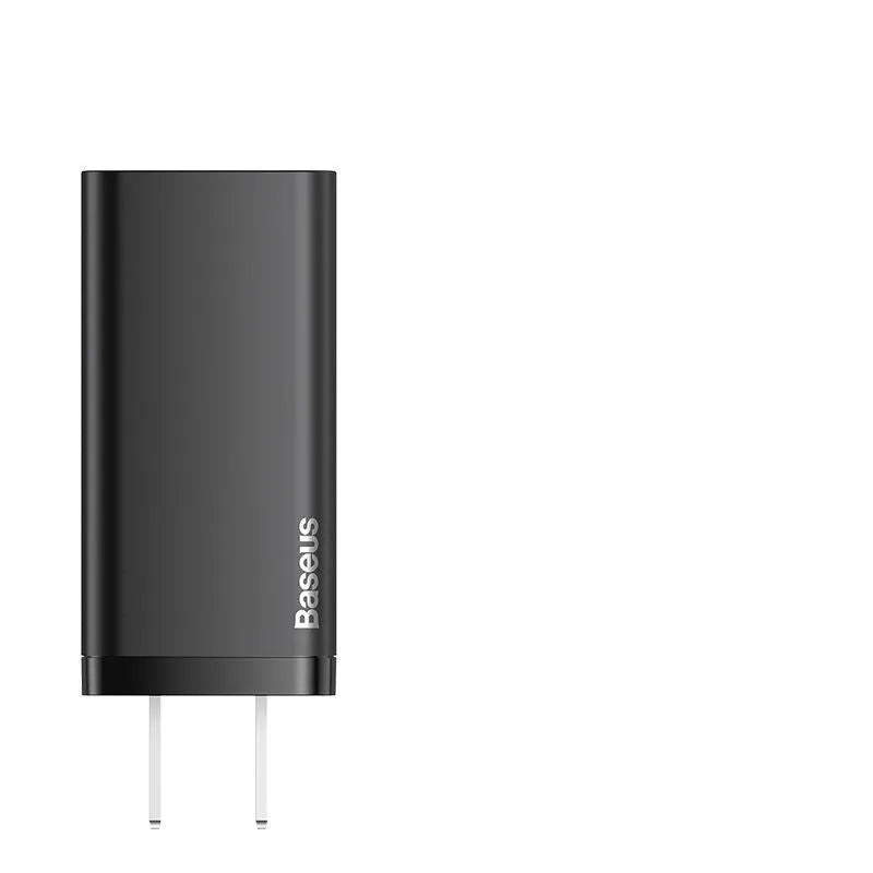65W dual port gallium nitride charger with indicator light in black and white for 220V US outlets
