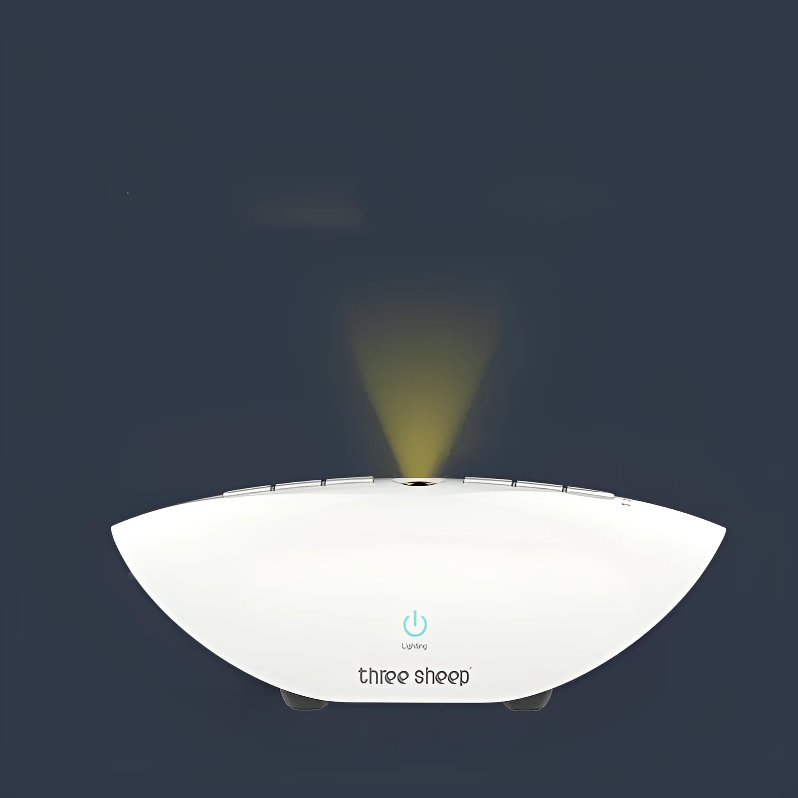 White rechargeable sleep sound machine with mechanical buttons on a white background