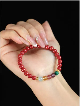 Purple gold sand crystal string beads bracelet in couple's style with manual craftsmanship