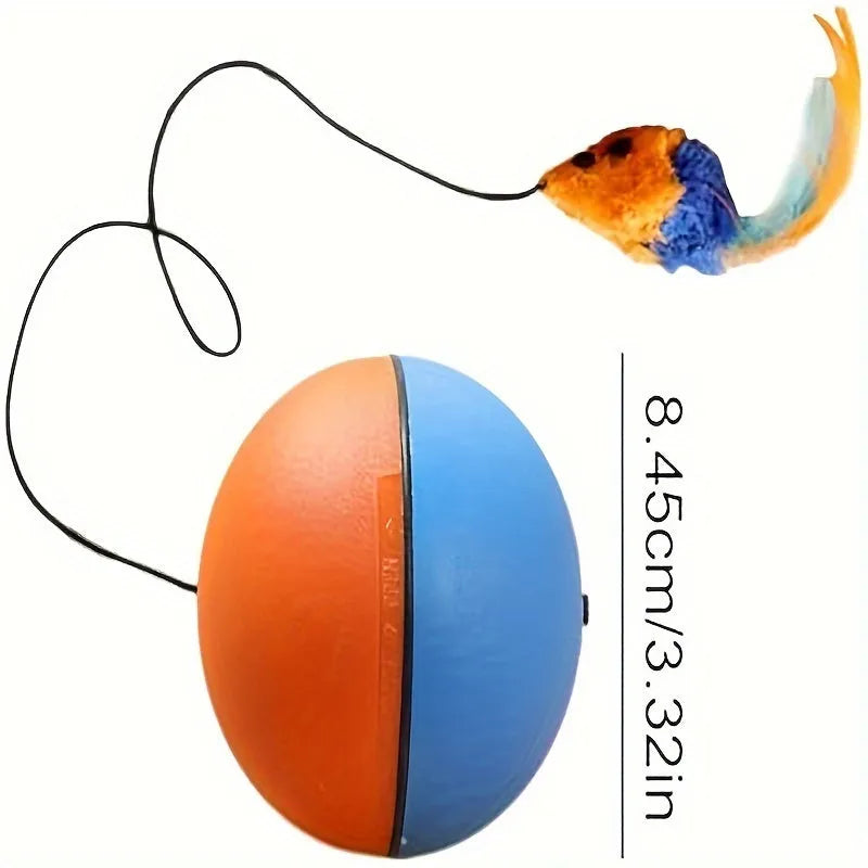 Grey plush mouse cat toy with blue and orange details measuring 8.5cm