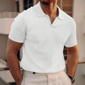 Men's slim fit waffle knit T-shirt in lightweight polyester, shown in a solid colour with short sleeves.