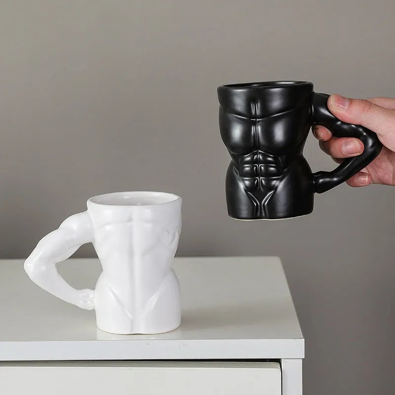 Muscle Men's Mug ceramic 300ml Matte Black creative coffee cup with muscle design