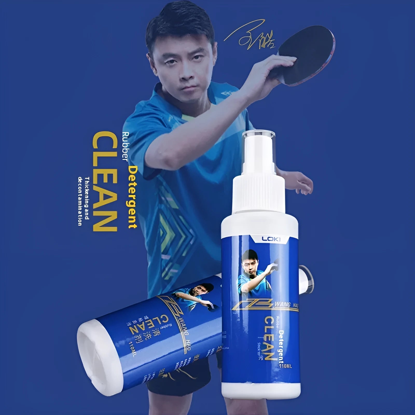 110ml bottle of table tennis rubber cleaning liquid with sponge applicator for paddle maintenance