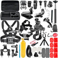 Black GoPro accessory set with chest strap, helmet mount, and tripod adapter for Hero 4 3 2 cameras