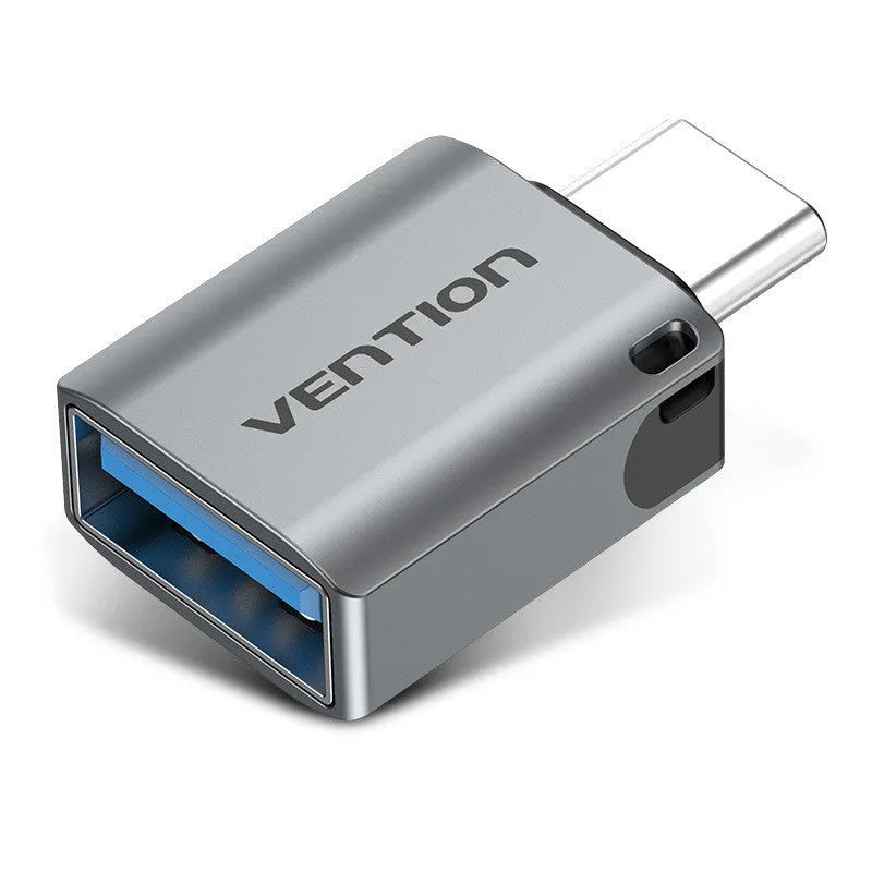 Grey aluminium alloy USB-C to USB-A OTG adapter with attached lanyard