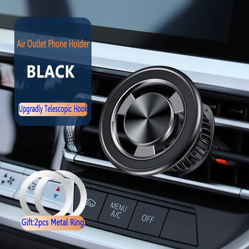 Silver and black car air vent mobile phone holder with magnetic suction mounting bracket