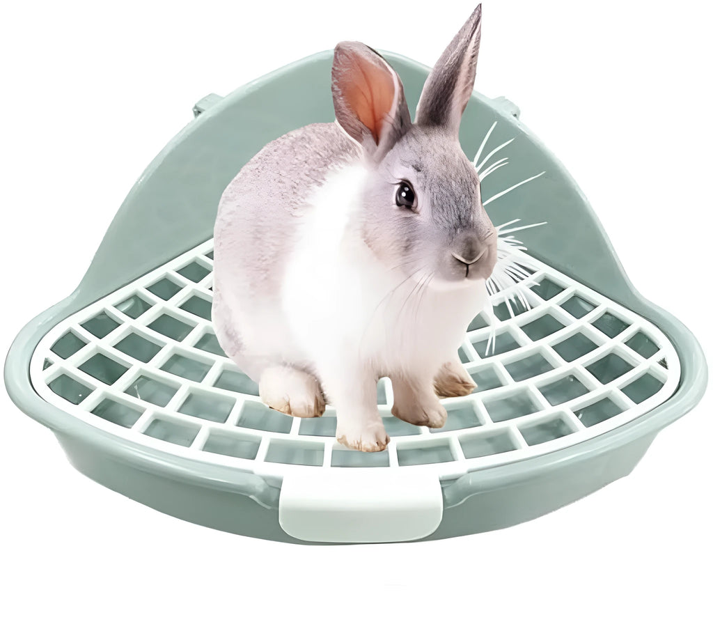Triangular rabbit litter box corner toilet for small pets in green colour
