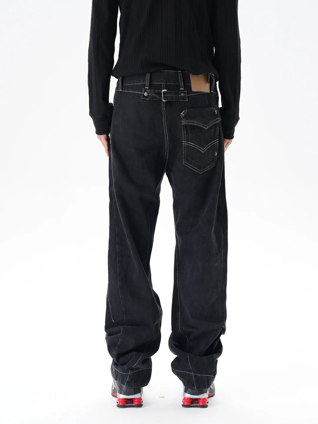 Men's black contrast colour wide leg machete jeans with mid waist and zipper fly, sizes M to 2XL