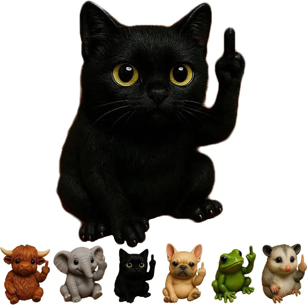 Mini resin animal doll with a middle finger gesture, shown in various animal styles like cat, dog, and turtle.