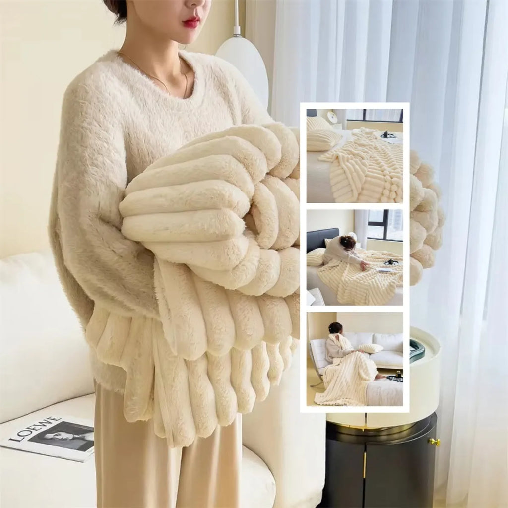 Soft Wind bubble velvet double-sided thickening blanket in caramel colour showing textured surface