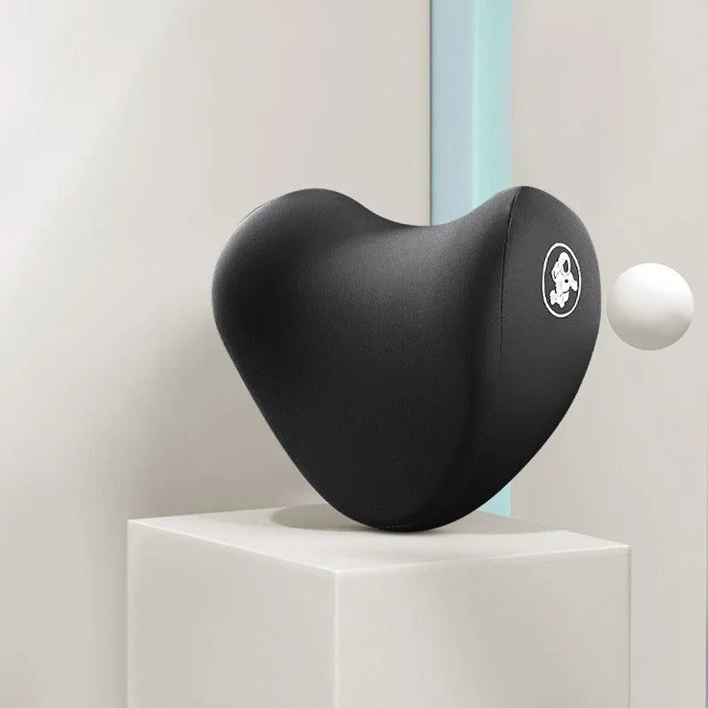 Heart-shaped car pillow set in various colours for lumbar and headrest support.