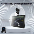 Black 7-inch wireless CarPlay dashboard camera with wide-angle lens on car windshield