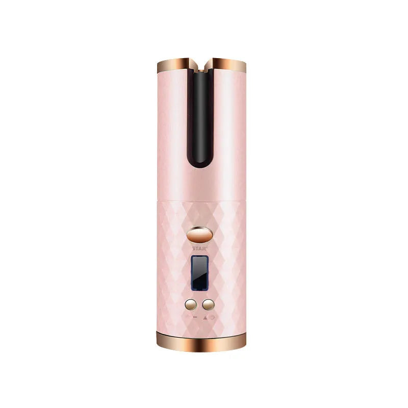 Rechargeable automatic hair curler with LCD display in black, pink, pinkgrey or white colour