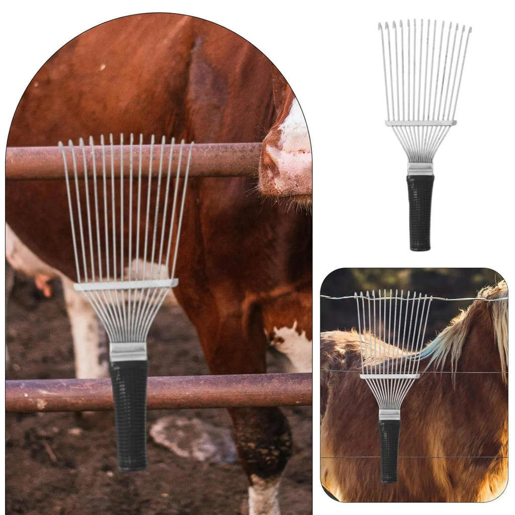Stainless steel animal grooming rake comb with curved teeth for horses dogs cattle